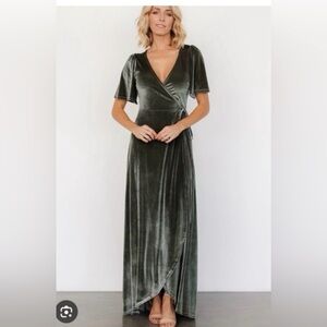 Baltic born Katelyn Velvet Maxi Wrap Dress Eucalyptus Green Medium
